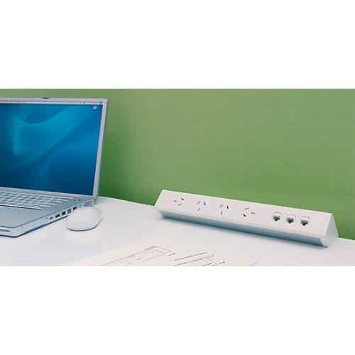 Energy Desk Top Power Rail, 4 Power, 3 Data | powered rail | table top power outlets