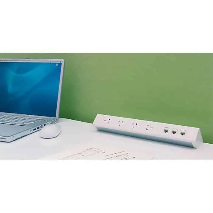 Energy Desk Top Power Rail, 4 Power, 3 Data | powered rail | table top power outlets