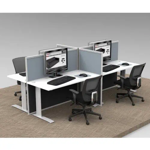 Space System 4 Straight Desk Pod, with 4 Grey Floor Standing Screen Dividers