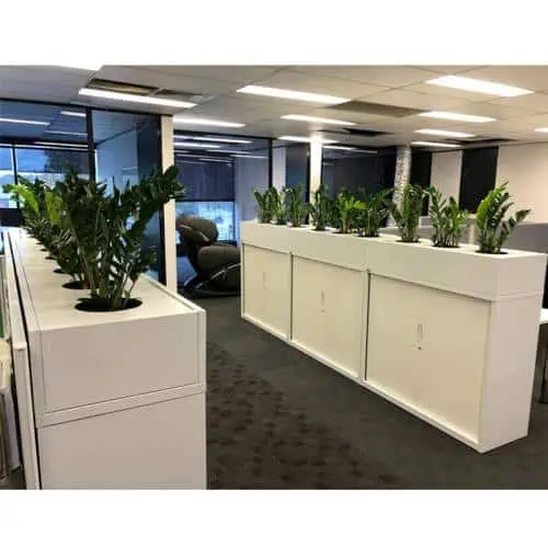 Tambour Door Cabinets in Place with Planter Boxes