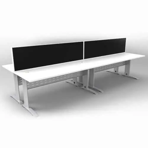 Space System 4 Back to Back Desks, Silver Base with Natural White Tops and 2 Integral Express Screen Dividers