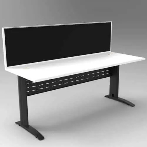 Space System Desk, Black Base with Natural White Top and Integral Express Screen Divider