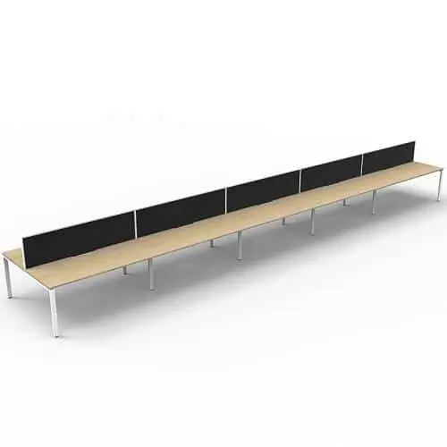 Elite 10-Way Desk Pod, Natural Oak Desk Tops, White Under Frame, with Black Screen Dividers