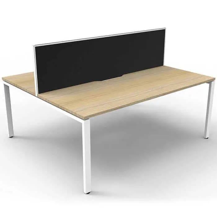 Elite 2-Way Desk Pod, Natural Oak Desk Tops, White Under Frame, with Grey Screen Divider