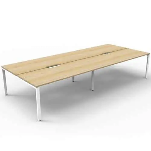 Elite 4-Way Desk Pod, Natural Oak Desk Tops, White Under Frame, No Screen Dividers