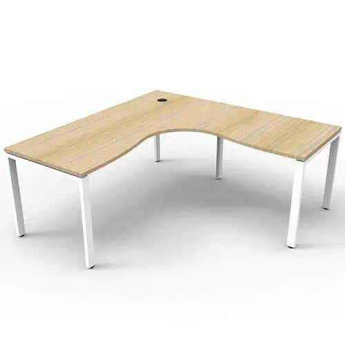 Elite Corner Workstation, Natural Oak Desk Top, White Under Frame