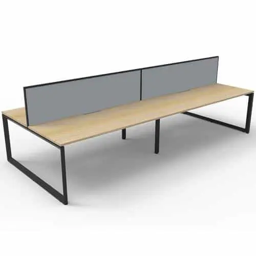 Elite Loop Leg 4-Way Desk Pod, Natural Oak Desk Tops, Black Under Frame, with Grey Screen Dividers