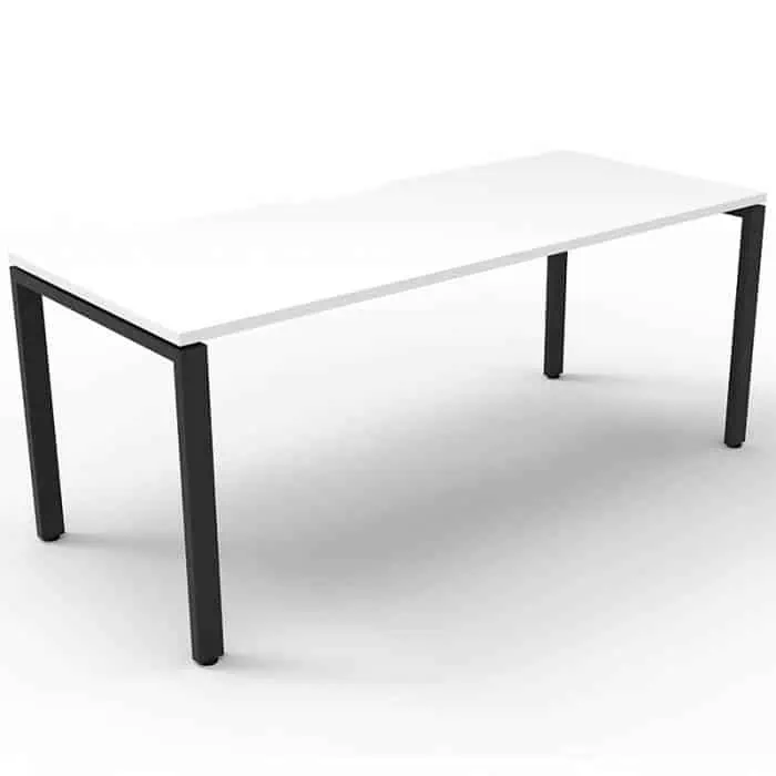 Elite Single Desk, Natural White Desk Top, Black Under Frame, No Screen Dividers