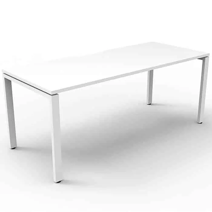 Elite Single Desk, Natural White Desk Top, White Under Frame, No Screen Dividers