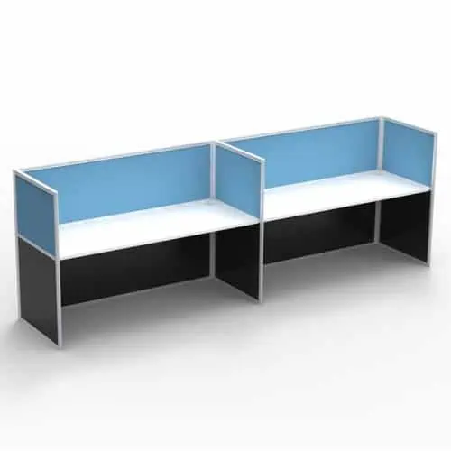 Space System Screen Hung Desk Tops, 2 Desks Inline, Blue Screens