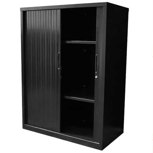 Black tambour cupboard | tambour | tambour office cabinet | metal tambour cabinet