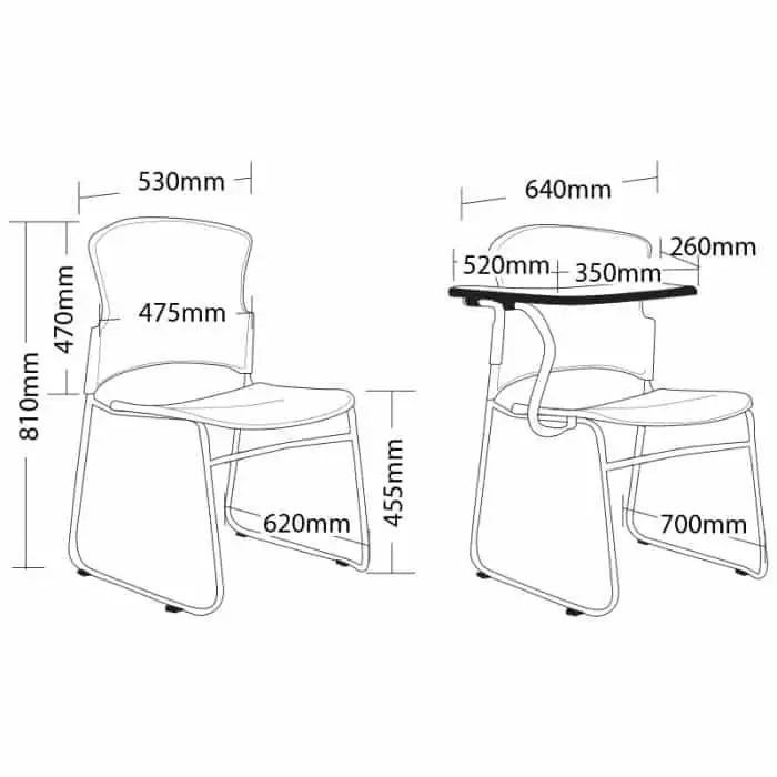 Dimensions, Class Tablet Arm Chair