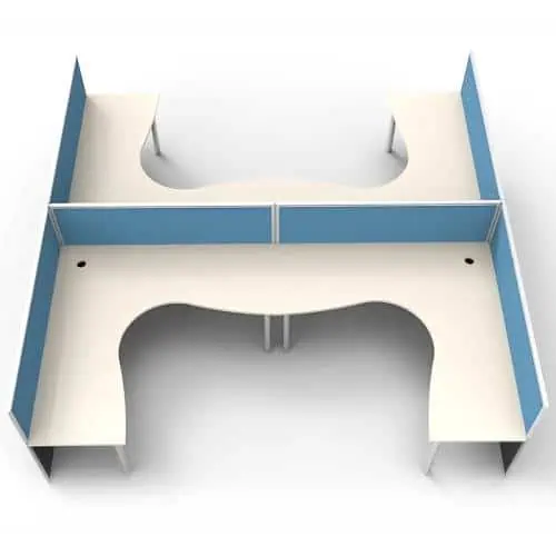 Space System 4 Way Corner Workstation Pod, with Blue Screen Dividers