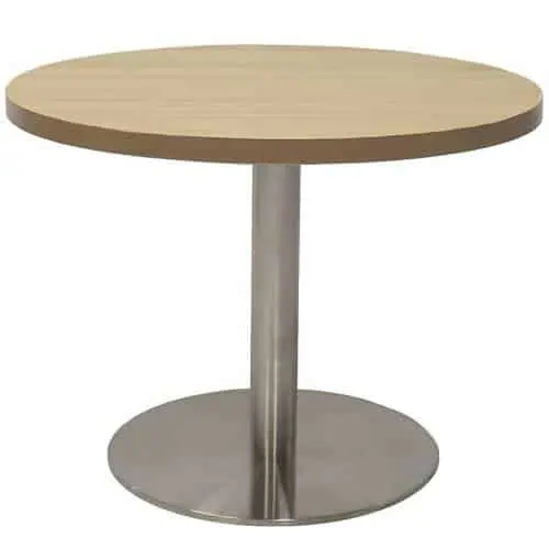 Stacey Round Coffee Table, Natural Oak Table Top, Stainless Steel Table Base