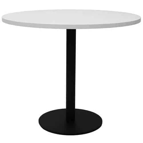 Stacey Round Meeting Table, Natural White Table Top, Black Table Base