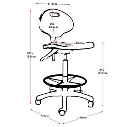 Fast Office Furniture - Lis Drafting Chair, Dimensions