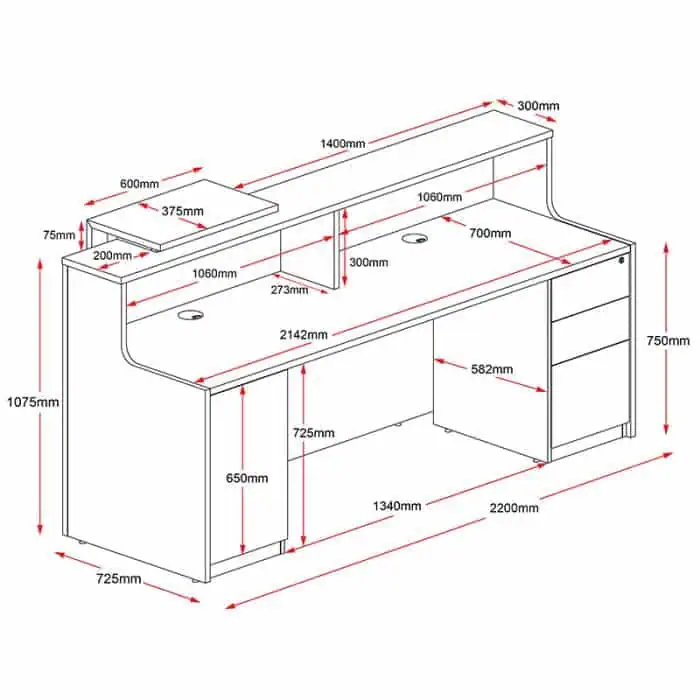 Fast Office Furniture - Monash Reception Desk, Dimensions