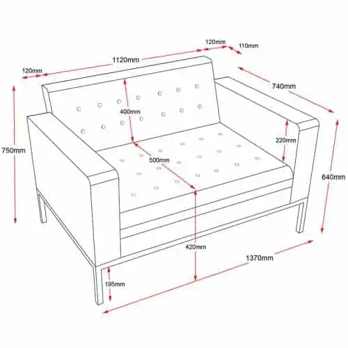 Fast Office Furniture - Nicole 2 Seater Lounge, Dimensions