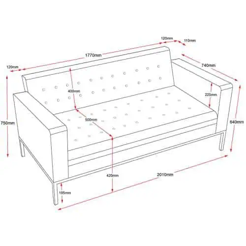 Fast Office Furniture - Nicole 3 Seater Lounge, Dimensions