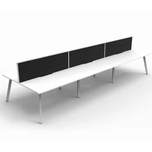 Fast Office Furniture - Enterprise 6 Back to Back Desks, Natural White Tops, Satin White Frame, with Black Screen Dividers