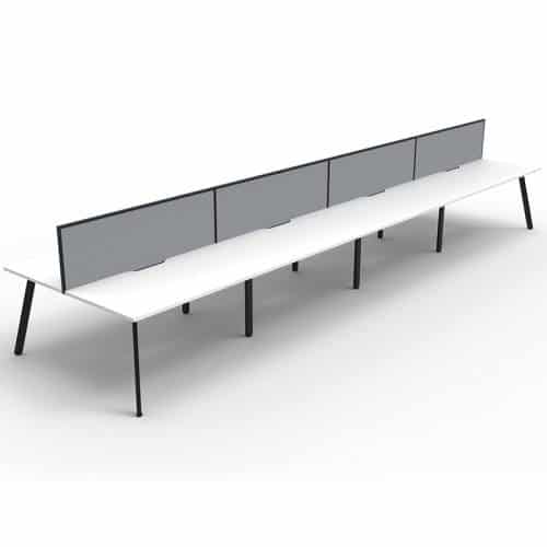 Fast Office Furniture - Enterprise 8 Back to Back Desks, Natural White Tops, Satin Black Frame, with Grey Screen Dividers