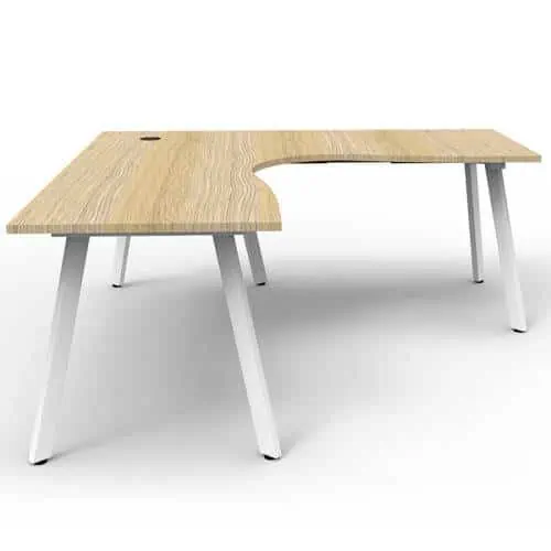 Fast Office Furniture - Enterprise Corner Workstation, Natural Oak Top, Satin White Frame