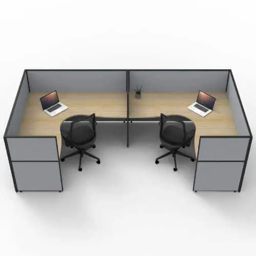 Fast Office Furniture - Serene Screen Hung 2 Side by Side Corner Workstations, Natural Oak Tops, Grey Screen Dividers