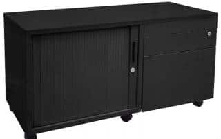 Super Strong Metal Mobile Storage Caddy Black Left Hand Tambour Door Right Hand Drawers