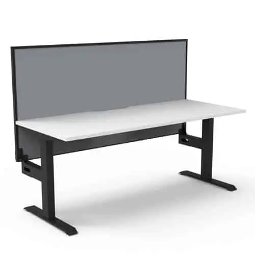 Flight Pro Fixed Height Desk, Natural White Desk Top, Satin Black Under Frame, Grey Screen