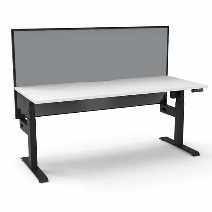 Flight Pro Lite Electric Height Adjustable Sit Stand Desk with Grey Screen Divider, Natural White Desk Top, Satin Black Under Frame