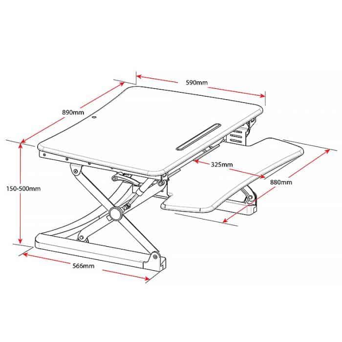 Elevate Desk Top Stand, Medium Size, Dimensioned Drawing