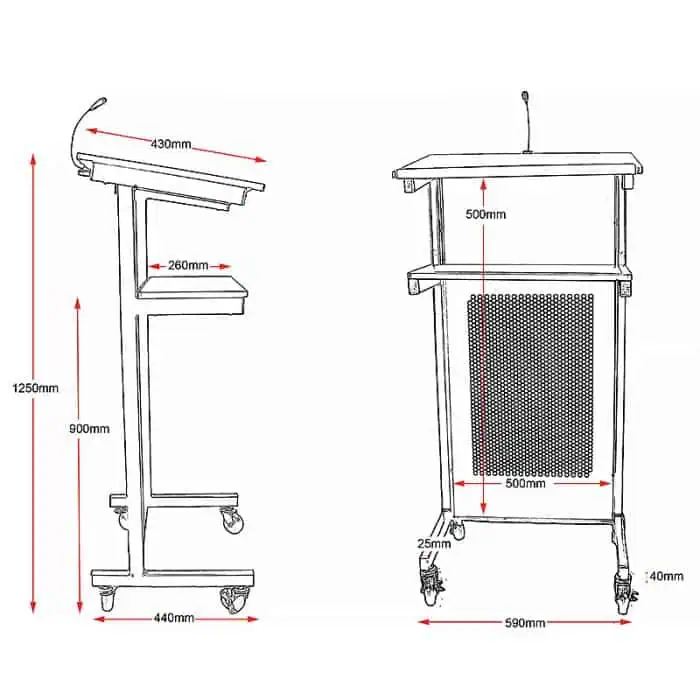 Portable Lectern Dimensioned Drawing