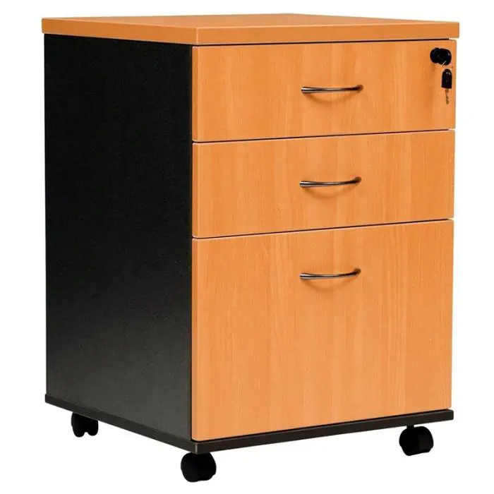 Chill Mobile Drawer Unit - 2 Personal Drawers + 1 Deep File Drawer, Beech and Ironstone Colours