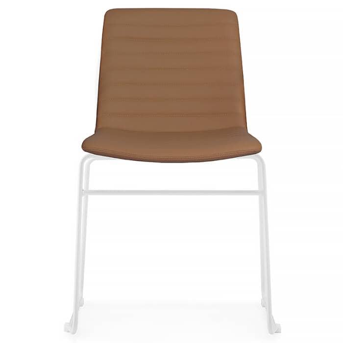 Ivy Visitor Chair, Tan Colour, White Sled Frame, Front View