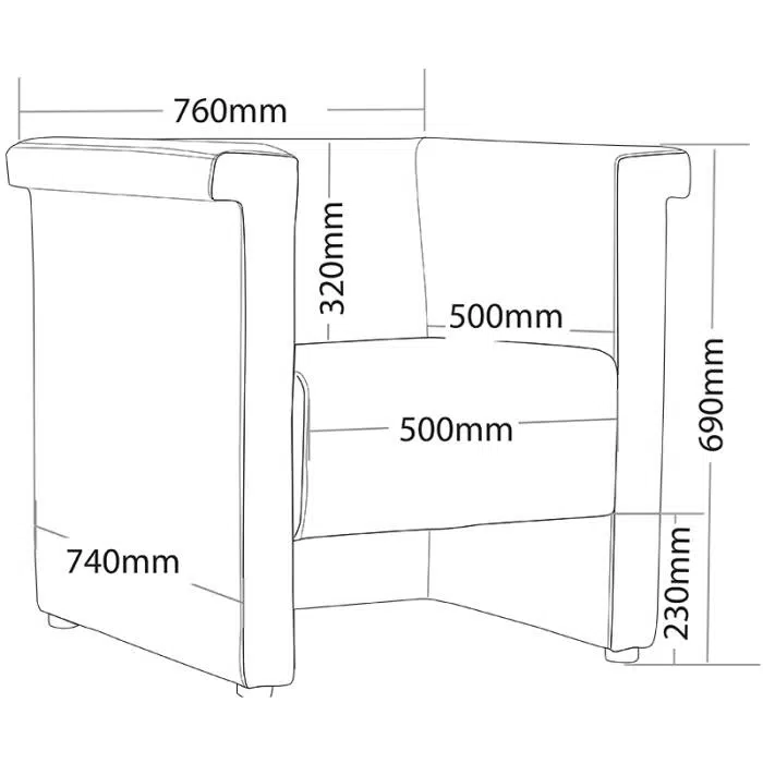 Block Tub Chair with Dimensions