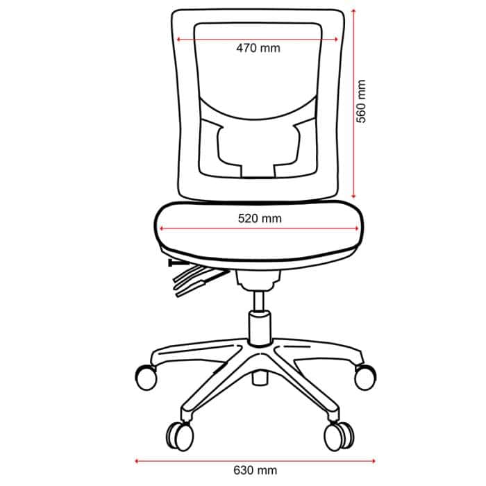 Buro Metro II High Back Chair, Dimensioned Drawing, Front