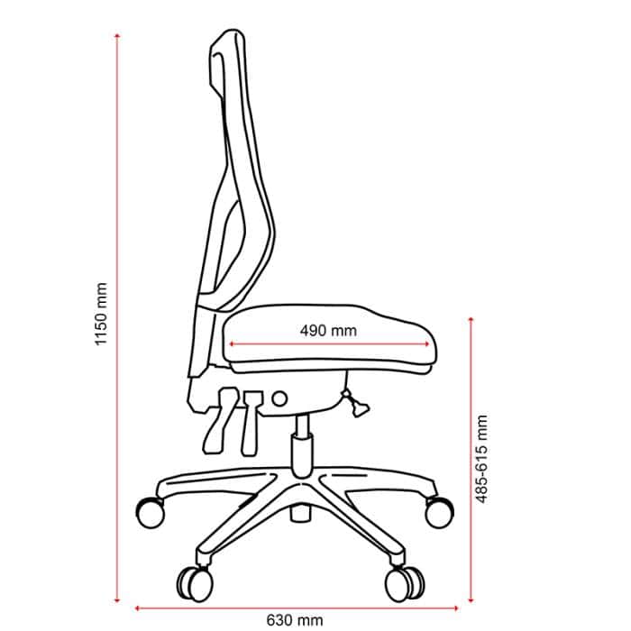 Buro Metro II High Back Chair, Dimensioned Drawing, Side