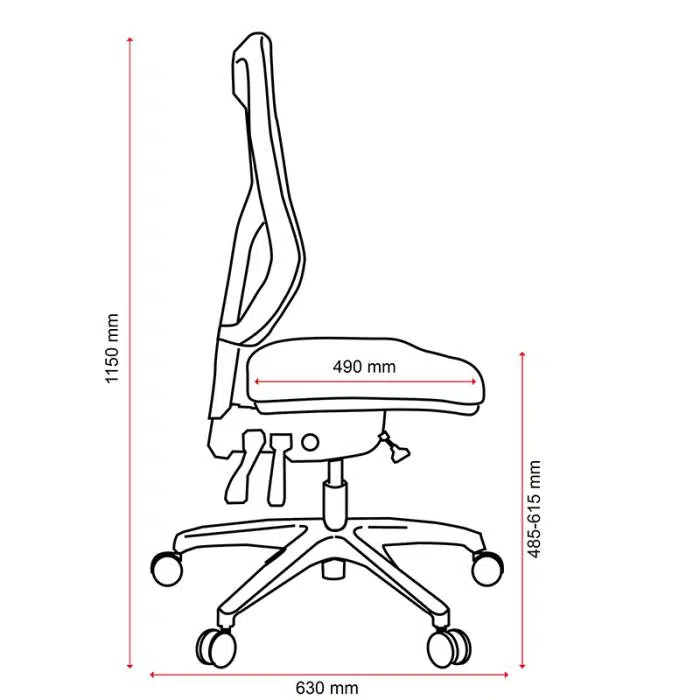 Buro Metro II High Back Chair, Dimensioned Drawing, Side