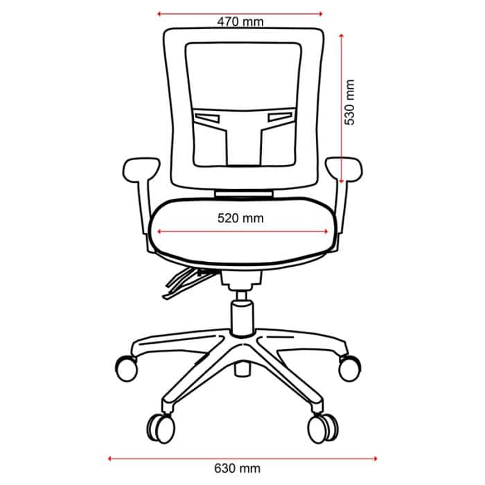 Buro Metro II Medium Back Chair, Dimensioned Drawing, Front