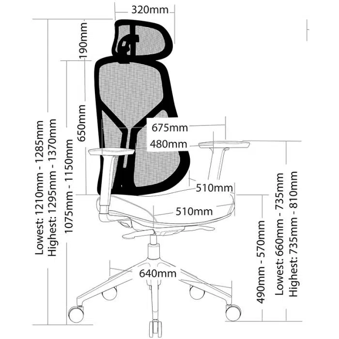 Mae Mae Chair with Headrest with Dimensions