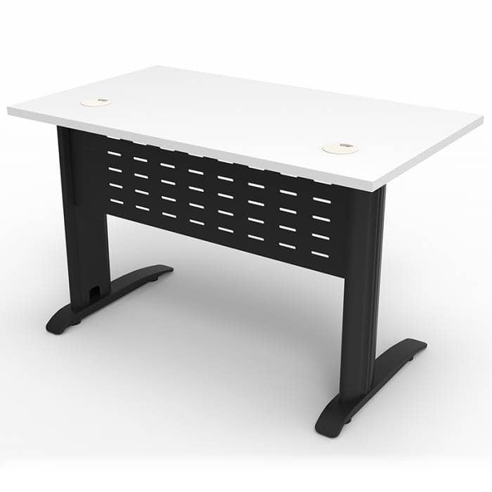 Space System Student Desk, White Desk Top, Satin Black Under Frame, Rear View