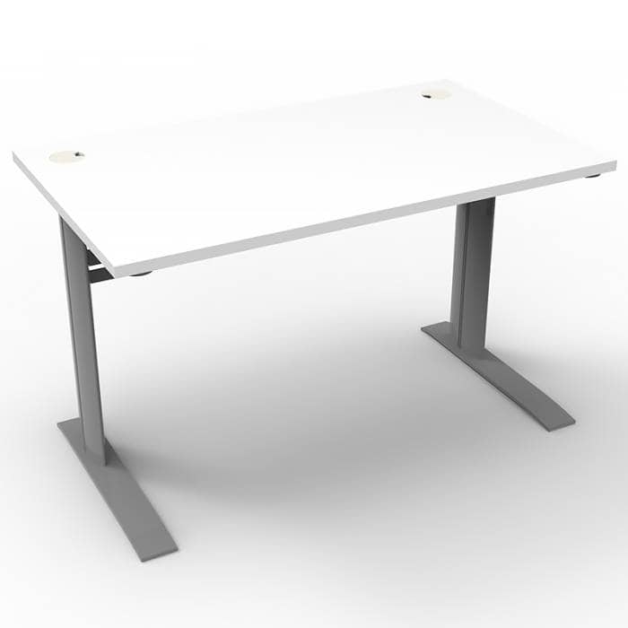 Space System Student Desk, White Desk Top, Satin Silver Under Frame