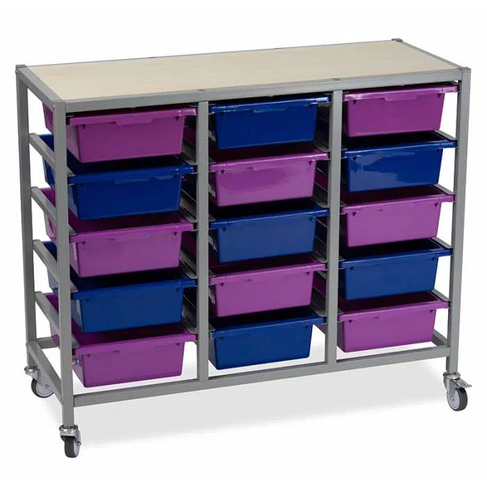 Mobile Storage Tub Caddy, 15 Space, Metal - with Tubs Fitted